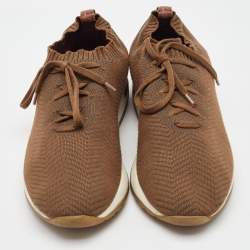 Pre Owned Loro Piana Brown Knit Fabric 360 LP Flexy Walk Sneakers Size 42