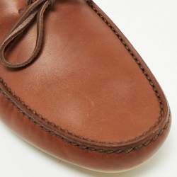 Pre Owned Loro Piana Brown Leather LP Dot Walk Slip On Loafers Size 40