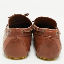 Pre Owned Loro Piana Brown Leather LP Dot Walk Slip On Loafers Size 40