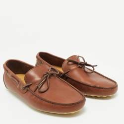 Pre Owned Loro Piana Brown Leather LP Dot Walk Slip On Loafers Size 40