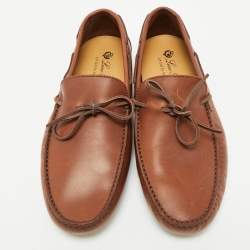 Pre Owned Loro Piana Brown Leather LP Dot Walk Slip On Loafers Size 40