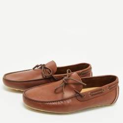 Pre Owned Loro Piana Brown Leather LP Dot Walk Slip On Loafers Size 40