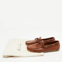 Pre Owned Loro Piana Brown Leather LP Dot Walk Slip On Loafers Size 40