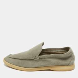Pre Owned Loro Piana Grey Suede Summer Walk Slip On Loafers Size 42.5