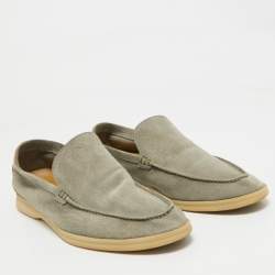 Pre Owned Loro Piana Grey Suede Summer Walk Slip On Loafers Size 42.5