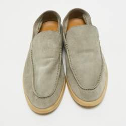 Pre Owned Loro Piana Grey Suede Summer Walk Slip On Loafers Size 42.5