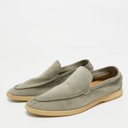 Pre Owned Loro Piana Grey Suede Summer Walk Slip On Loafers Size 42.5
