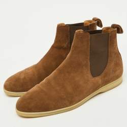 Pre Owned Loro Piana Brown Suede Beatle Walk Chelsea Ankle Length Boots Size 45