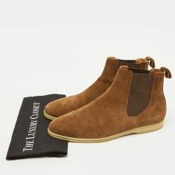 Pre Owned Loro Piana Brown Suede Beatle Walk Chelsea Ankle Length Boots Size 45