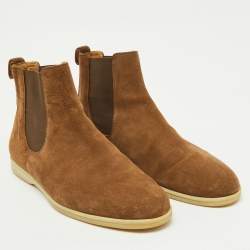 Pre Owned Loro Piana Brown Suede Beatle Walk Chelsea Ankle Length Boots Size 45