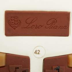 Pre Owned Loro Piana Grey/Cream Knit Fabric and Leather 360 Flexy Walker Slip On Sneakers Size 42