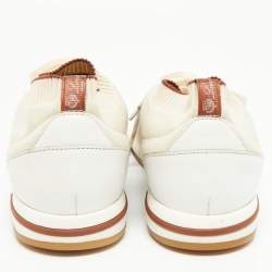 Pre Owned Loro Piana Grey/Cream Knit Fabric and Leather 360 Flexy Walker Slip On Sneakers Size 42