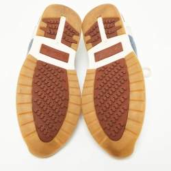 Pre Owned Loro Piana Grey/Cream Knit Fabric and Leather 360 Flexy Walker Slip On Sneakers Size 42