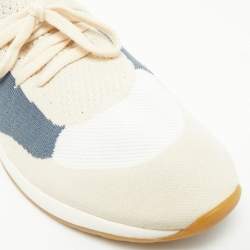 Pre Owned Loro Piana Grey/Cream Knit Fabric and Leather 360 Flexy Walker Slip On Sneakers Size 42