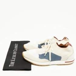 Pre Owned Loro Piana Grey/Cream Knit Fabric and Leather 360 Flexy Walker Slip On Sneakers Size 42