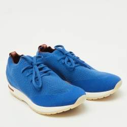Pre Owned Loro Piana Blue Knit Fabric 360 LP Flexy Walk Lace Up Sneakers Size 42