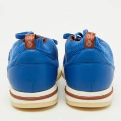 Pre Owned Loro Piana Blue Knit Fabric 360 LP Flexy Walk Lace Up Sneakers Size 42