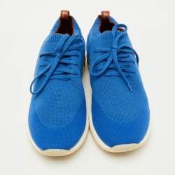 Pre Owned Loro Piana Blue Knit Fabric 360 LP Flexy Walk Lace Up Sneakers Size 42