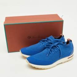 Pre Owned Loro Piana Blue Knit Fabric 360 LP Flexy Walk Lace Up Sneakers Size 42