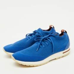 Pre Owned Loro Piana Blue Knit Fabric 360 LP Flexy Walk Lace Up Sneakers Size 42