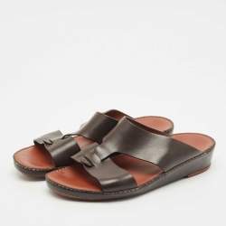 Pre Owned Loro Piana Brown Leather New Buckle Sandals Size 44.5