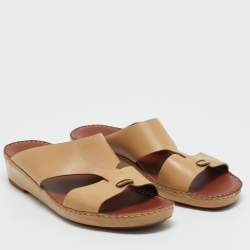 Pre Owned Loro Piana Beige Leather New Buckle Sandals Size 44