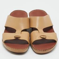 Pre Owned Loro Piana Beige Leather New Buckle Sandals Size 44