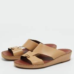 Pre Owned Loro Piana Beige Leather New Buckle Sandals Size 44