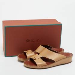 Pre Owned Loro Piana Beige Leather New Buckle Sandals Size 44