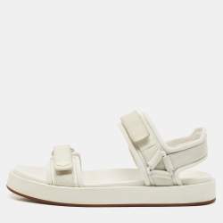 Pre Owned Loro Piana White Fabric and Suede Waikiki Flat Sandals Size 39