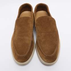 مملوكة مسبقًا Loro Piana Khaki Suede Summer Walk Loafers Size 41.5