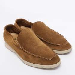 مملوكة مسبقًا Loro Piana Khaki Suede Summer Walk Loafers Size 41.5