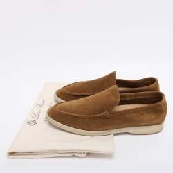 مملوكة مسبقًا Loro Piana Khaki Suede Summer Walk Loafers Size 41.5