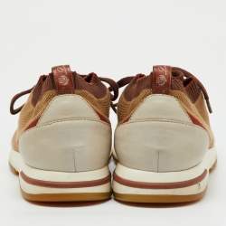 Pre Owned Loro Piana Brown Knit Fabric 360 Flexy Walk Lace Up Sneakers Size 42