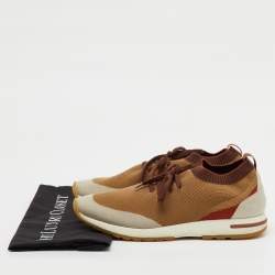 Pre Owned Loro Piana Brown Knit Fabric 360 Flexy Walk Lace Up Sneakers Size 42