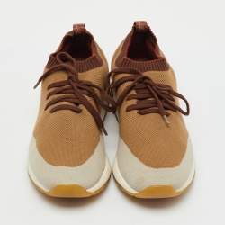 Pre Owned Loro Piana Brown Knit Fabric 360 Flexy Walk Lace Up Sneakers Size 42