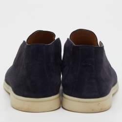 Pre Owned Loro Piana Navy Blue Suede Open Walk Ankle Length Boots Size 41