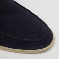 Pre Owned Loro Piana Navy Blue Suede Open Walk Ankle Length Boots Size 41