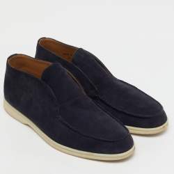 Pre Owned Loro Piana Navy Blue Suede Open Walk Ankle Length Boots Size 41