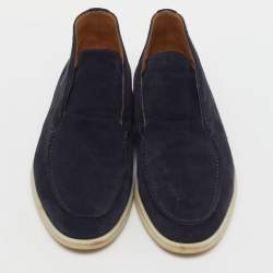 Pre Owned Loro Piana Navy Blue Suede Open Walk Ankle Length Boots Size 41