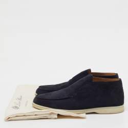 Pre Owned Loro Piana Navy Blue Suede Open Walk Ankle Length Boots Size 41