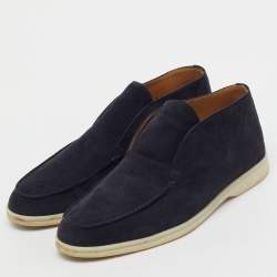 Pre Owned Loro Piana Navy Blue Suede Open Walk Ankle Length Boots Size 41