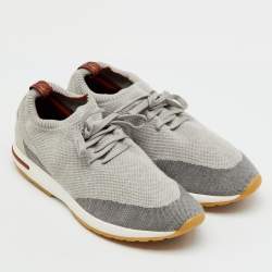 Pre Owned Loro Piana Light Grey Knit Fabric 360 LP Flexy Walk Low Top Sneakers Size 42
