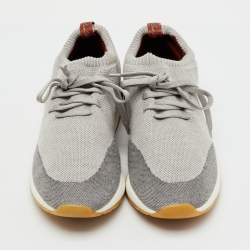 Pre Owned Loro Piana Light Grey Knit Fabric 360 LP Flexy Walk Low Top Sneakers Size 42