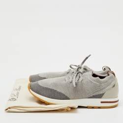 Pre Owned Loro Piana Light Grey Knit Fabric 360 LP Flexy Walk Low Top Sneakers Size 42