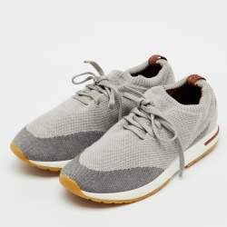 Pre Owned Loro Piana Light Grey Knit Fabric 360 LP Flexy Walk Low Top Sneakers Size 42