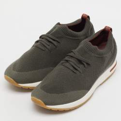 Pre Owned Loro Piana Olive Green Knit Fabric 360 LP Flexy Walk Low Top Sneakers Size 41