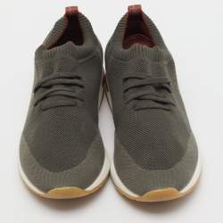 Pre Owned Loro Piana Olive Green Knit Fabric 360 LP Flexy Walk Low Top Sneakers Size 41