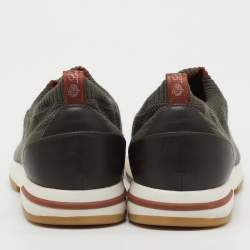 Pre Owned Loro Piana Olive Green Knit Fabric 360 LP Flexy Walk Low Top Sneakers Size 41