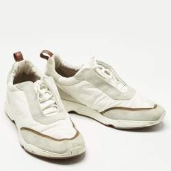 Pre Owned Loro Piana White/Grey Neoprene and Suede Modular Walk Sneakers Size 46